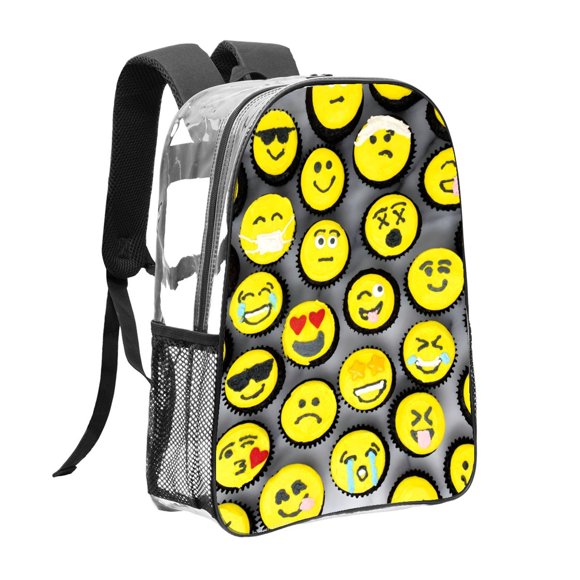 Emoji Mochila transparente temática, resistente y duradera, bolsa see-through para trabajo, deporte, universidad y viaje, 31 × 43 cm