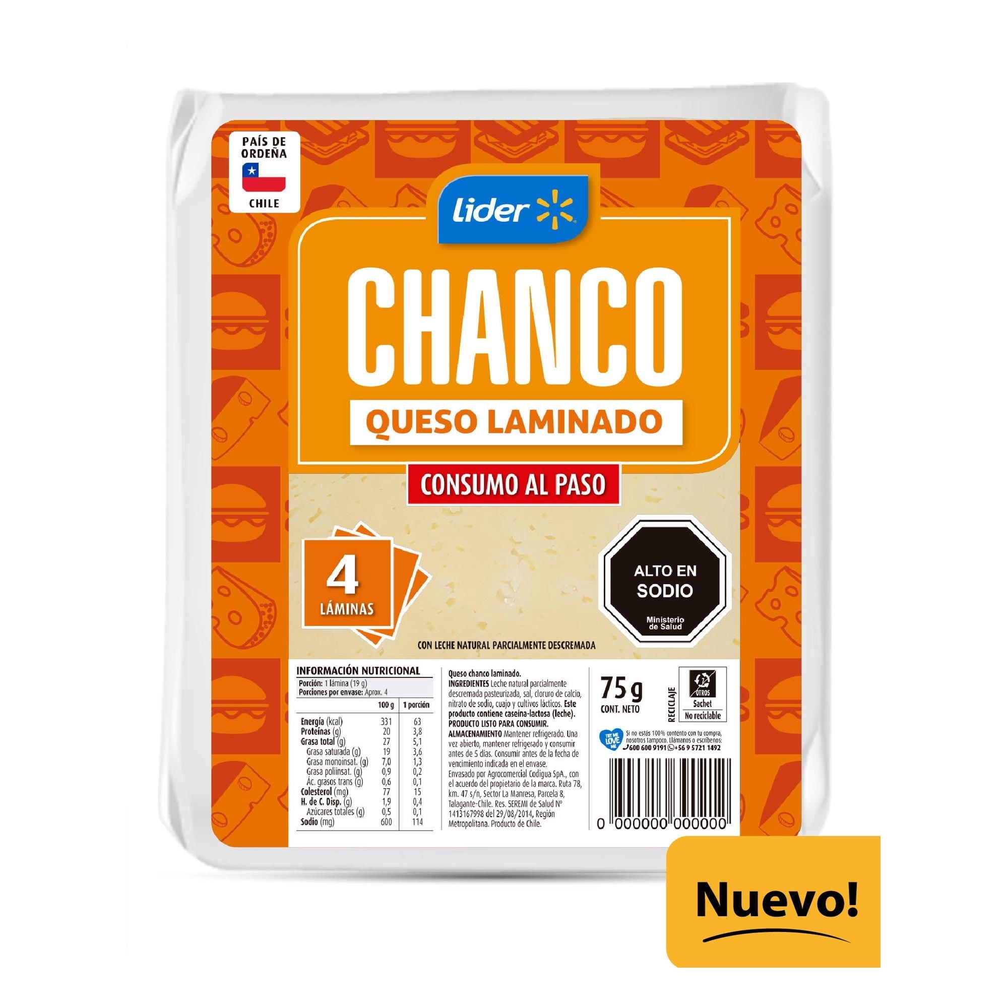 Queso Chanco Laminado 75 g Lider