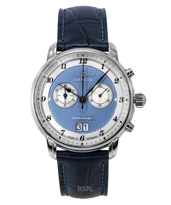 Zeppelin Cronografo Uomo 85843 - Serie Friedrichshafen - Made In Germany - Quadrante Azzurro, Movimento Svizzero Ronda