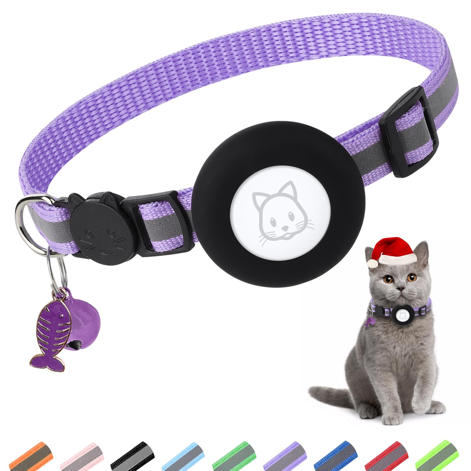 Collar Airtag para gatos SimpleThings reflectante con soporte impermeable