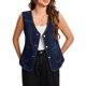 thumbnail image 2 of INSPIRE CHIC Chaleco de Mujer de Mezclilla Cuello en V Bolsillos con Parche Botones Sin Mangas Chaqueta de Jean 2XL Azul Marino, 2 of 6