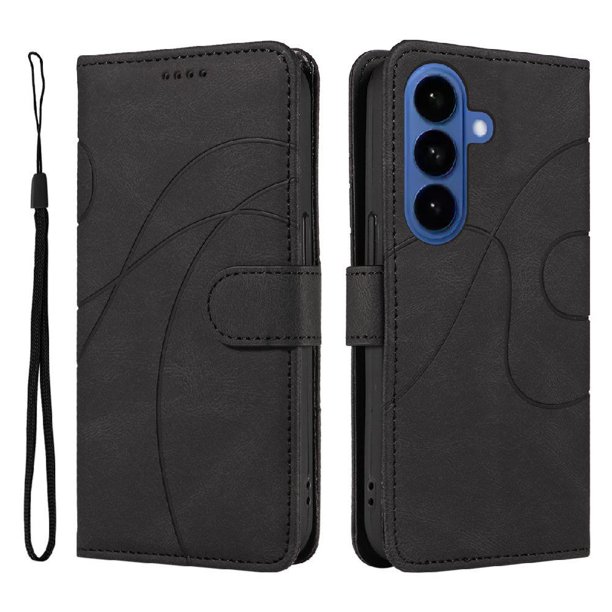 Funda tipo cartera con tapa para Samsung Galaxy S26 con tarjetero, soporte y cubierta magnética Negro