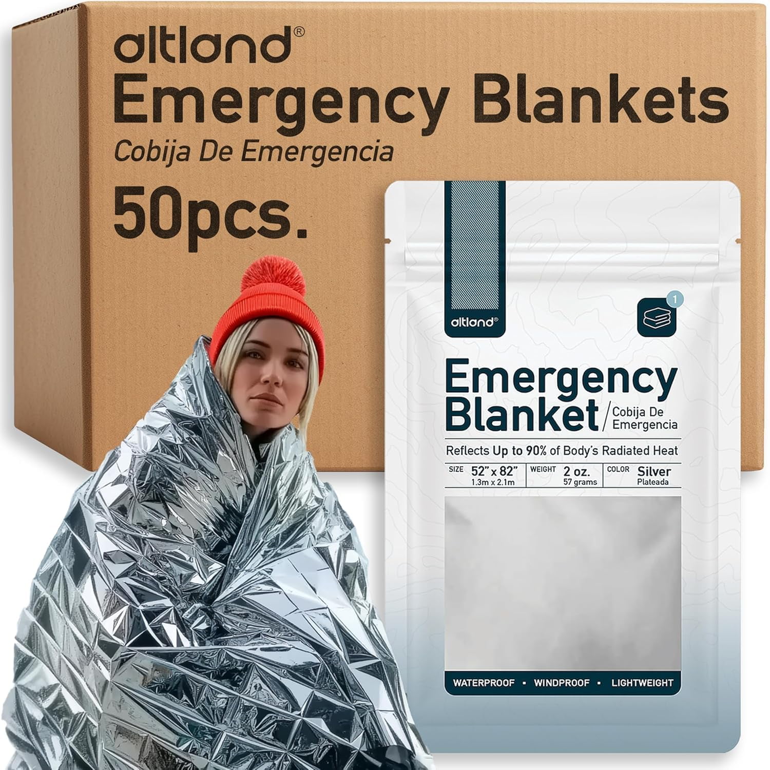 Mantas De Emergencia Altland, 50 Unidades, Reflectantes Del Calor Para Invierno