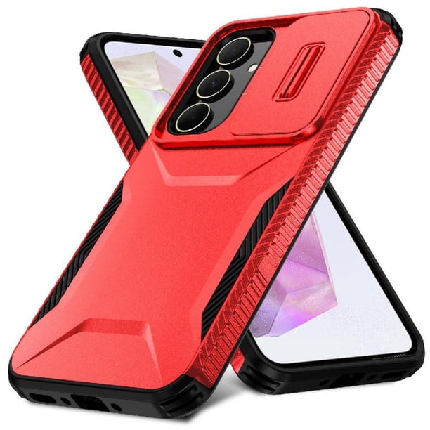 Funda Resistente para Samsung Galaxy A35 5G con Tapa Deslizante y Protección Militar Rojo