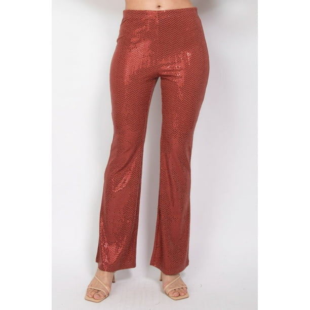 Saronite Pantalones de Tiro Medio, Entallados y Acampanados con Lentejuelas, con Cintura Elástica Metalizada, Largos, Rosa Intenso (para Mujer)