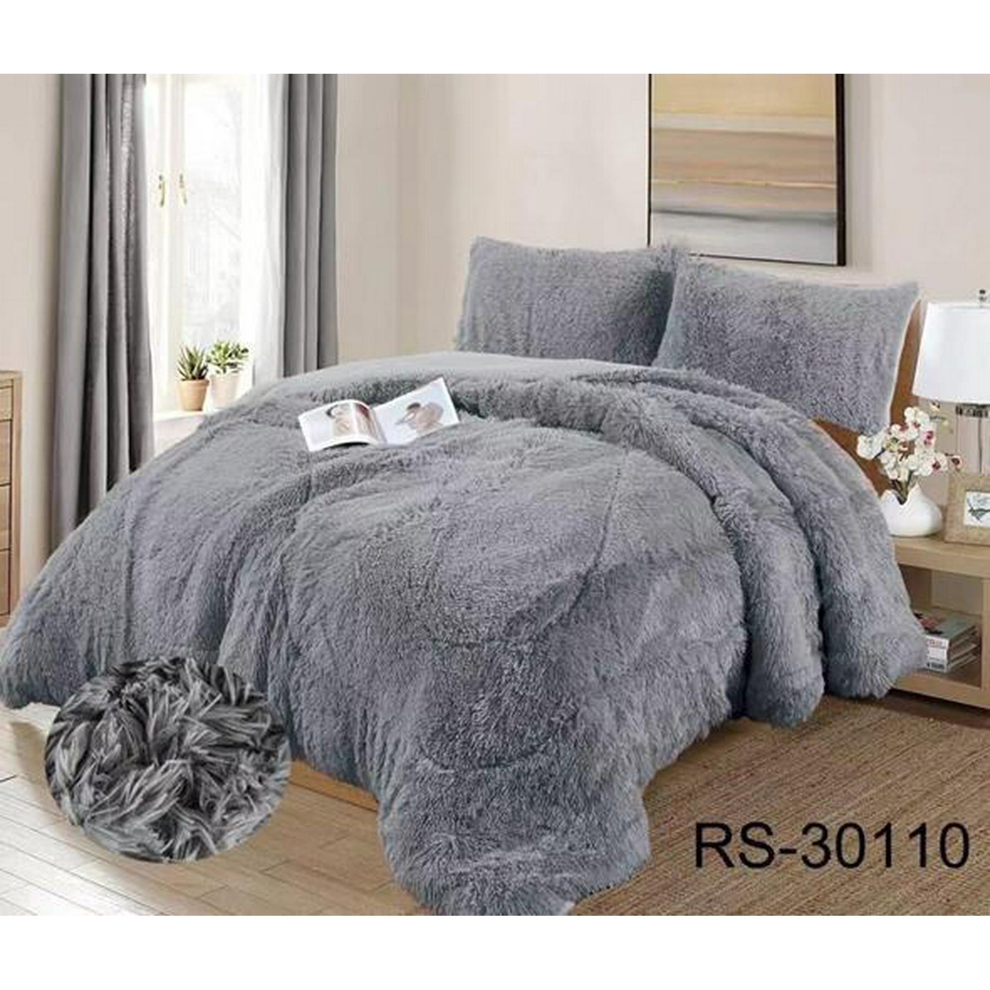 Aladdins Shop - Cobertor De Invierno Peludo Con Chiporro 1,5 Plaza Color Gris