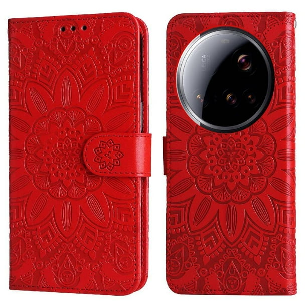 Funda tipo cartera FOXDOCK para Xiaomi 15 Ultra , diseño girasol en relieve, cuero PU, cierre magnético, soporte y tarjetero