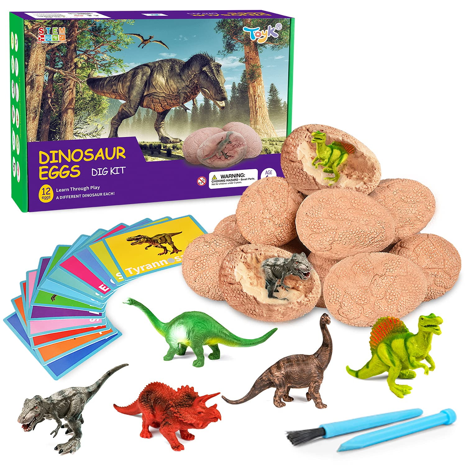 Toyk - Juguete Para Excavar Huevos Fósiles De Dinosaurio Con 12 Dinosaurios