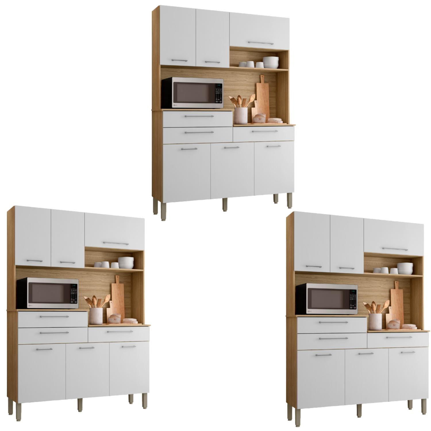 Movelaria - Combo Cocina 3 Kit Orion 8 Puertas Off White K08x3 Blanco