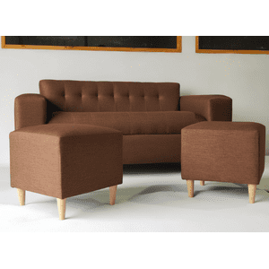 Muebles New - Sofa Dos Cuerpos Mas Dos Puff Chocolate Lino