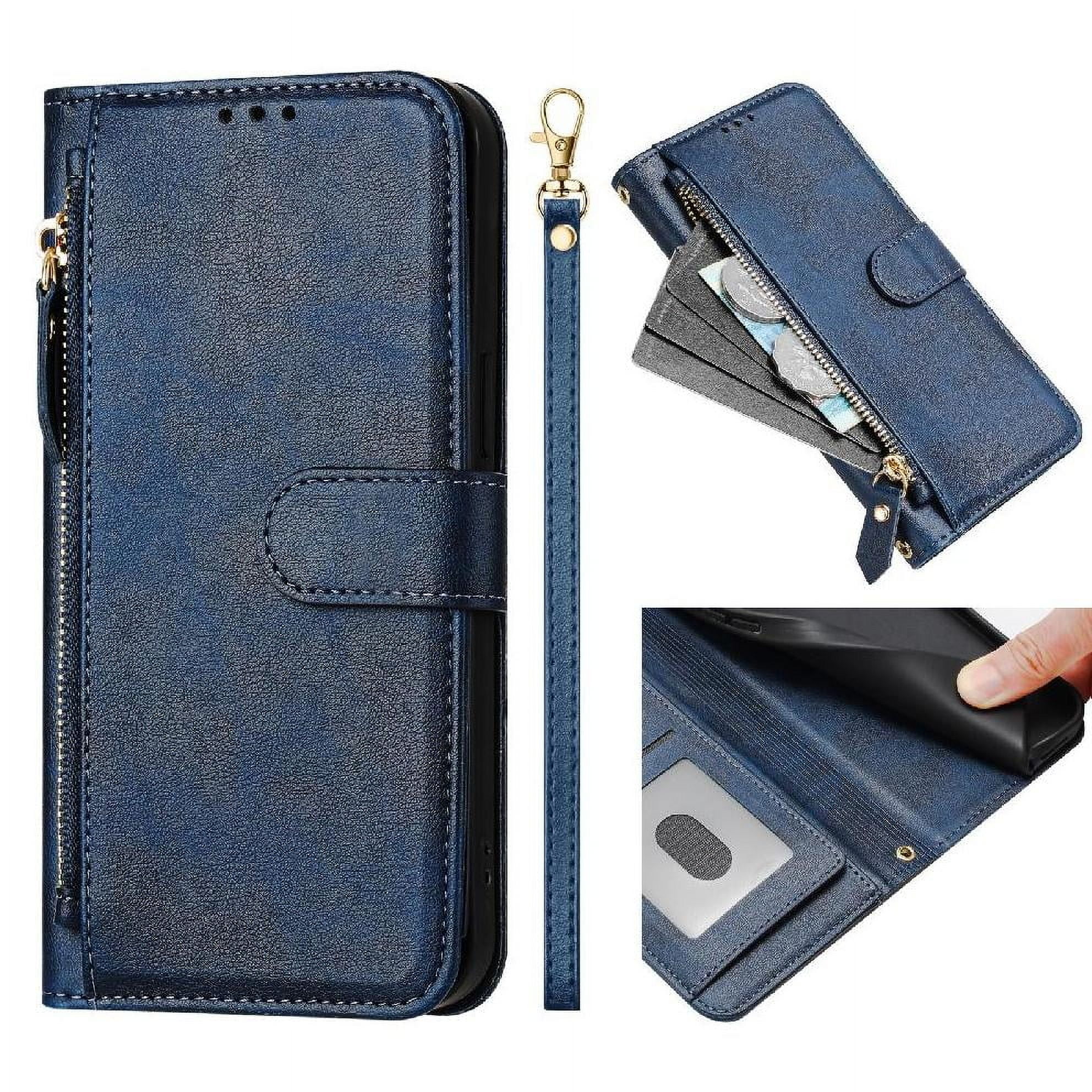 Foxdock - Funda Tipo Billetera Para Samsung Galaxy A10s Con Cremallera Portatarjetas Soporte Correa De Muñeca Cuero Azul