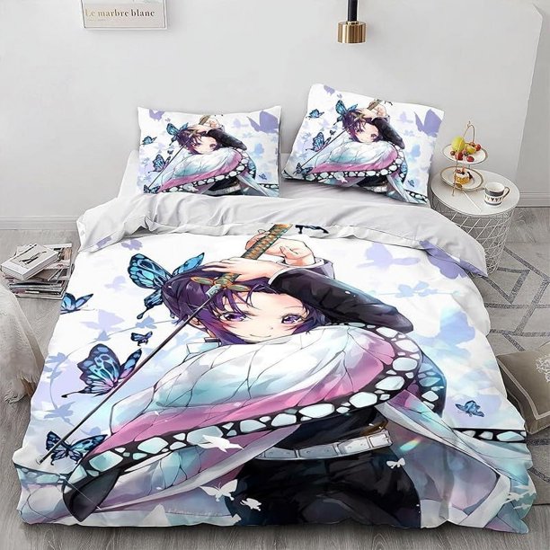 Butterfly-Shino-bu Poster Duv-et Cover 3 Piece B-ed SetRoo-m Atmo-sphere Decoratio-n Anime- perip-herals