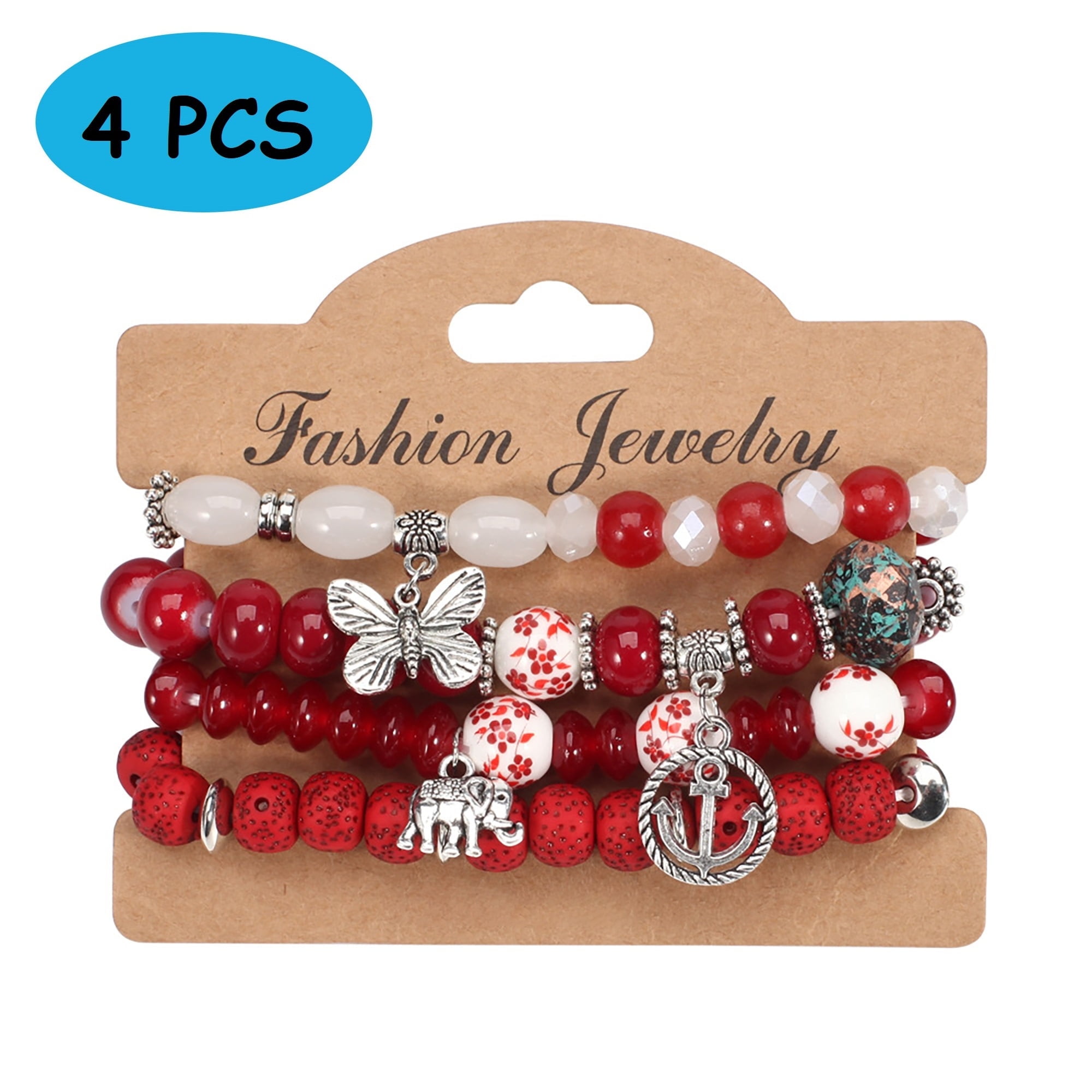 Pulsera Heshpaws Bohemian Stretch Set 4 Piezas Elefante Mariposa Retro