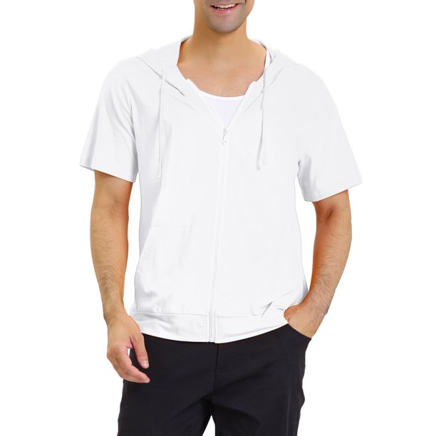 INSPIRE CHIC Chaquetas con Capucha de Manga Corta para Hombre de Color Sólido con Cremallera 2XL Blanco