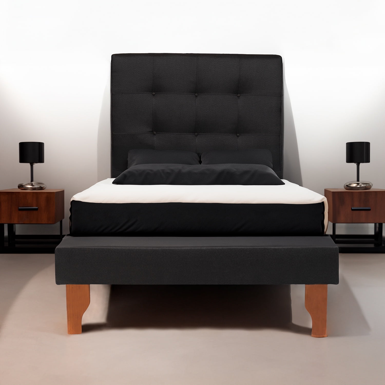 Muebles New - Base Con Respaldo De Plaza Negro Lino