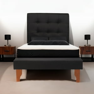 Muebles New - Base Con Respaldo Plaza Y Media Negro Lino