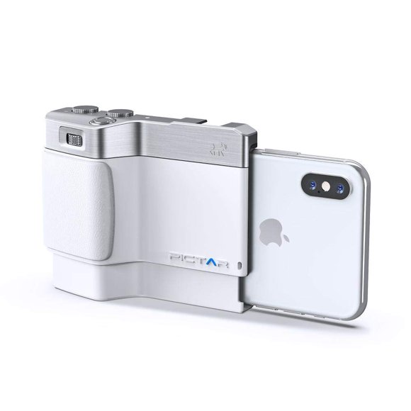Empuñadura inteligente para cámara de smartphone Pictar Smart Grip, plateado y blanco