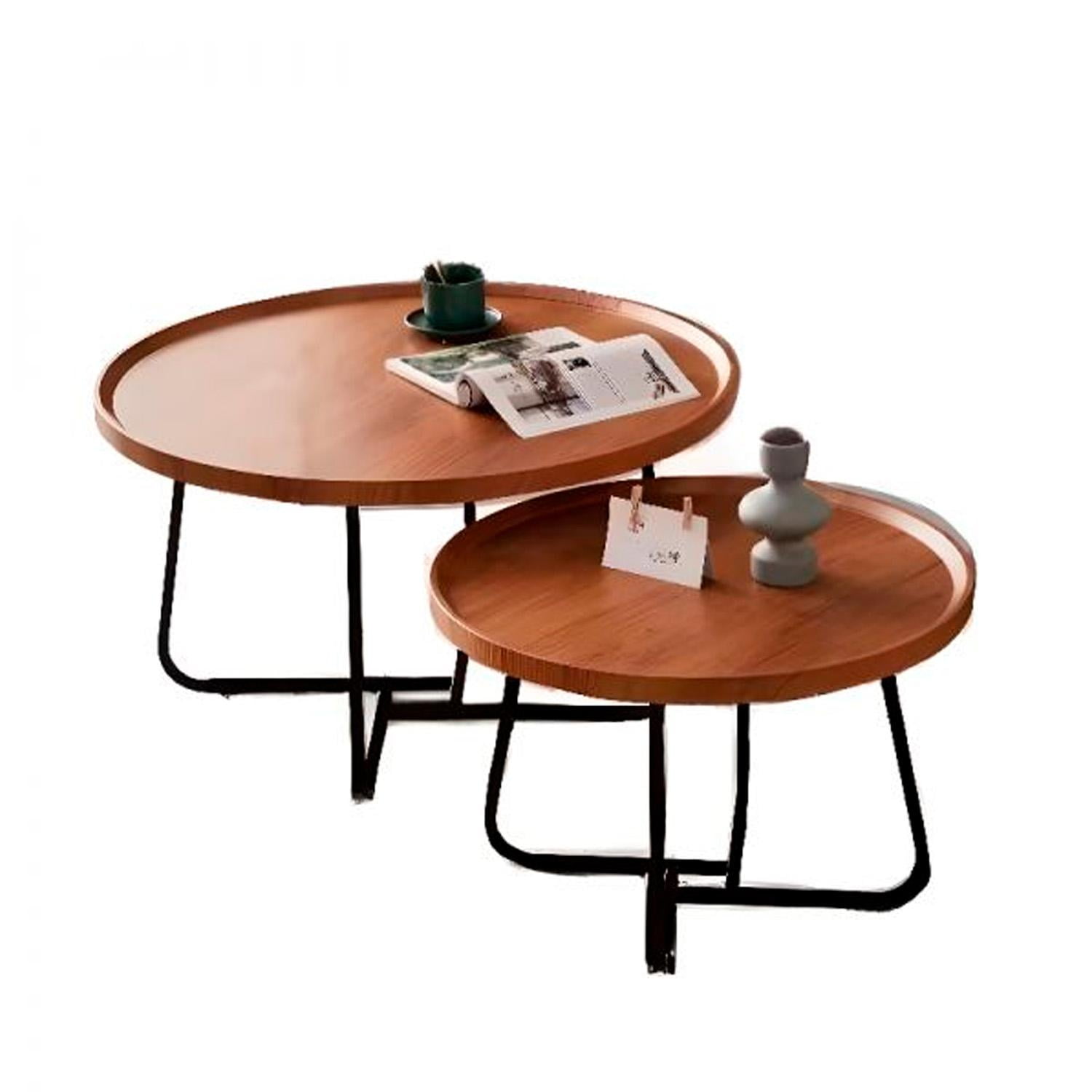 Global Latin Group - Set 2 Mesas De Centro Nido Madera Y Metal Modernas Sala Living