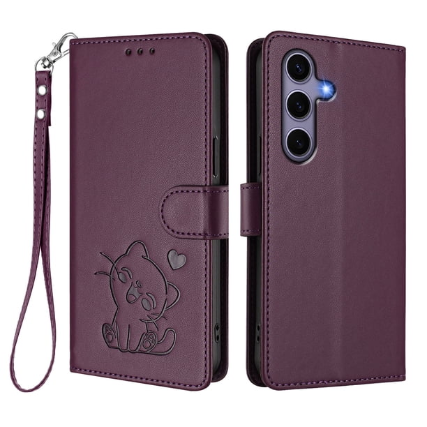 Funda de Gato tipo Libro para Samsung Galaxy S25, Morado Oscuro
