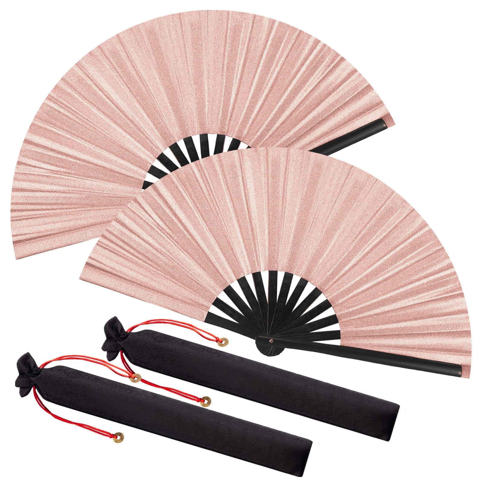 Abanico De Seda Plegable A Mano Maitys Chinese Tai Ji Fan 34 X 63,5 Cm