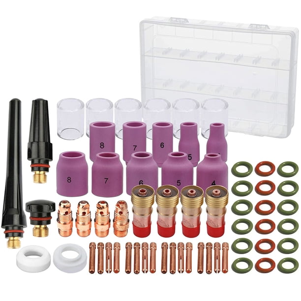 Kit de lentes Stubby Gas para antorcha de soldadura TIG, 63 unidades, para WP-17/18/26