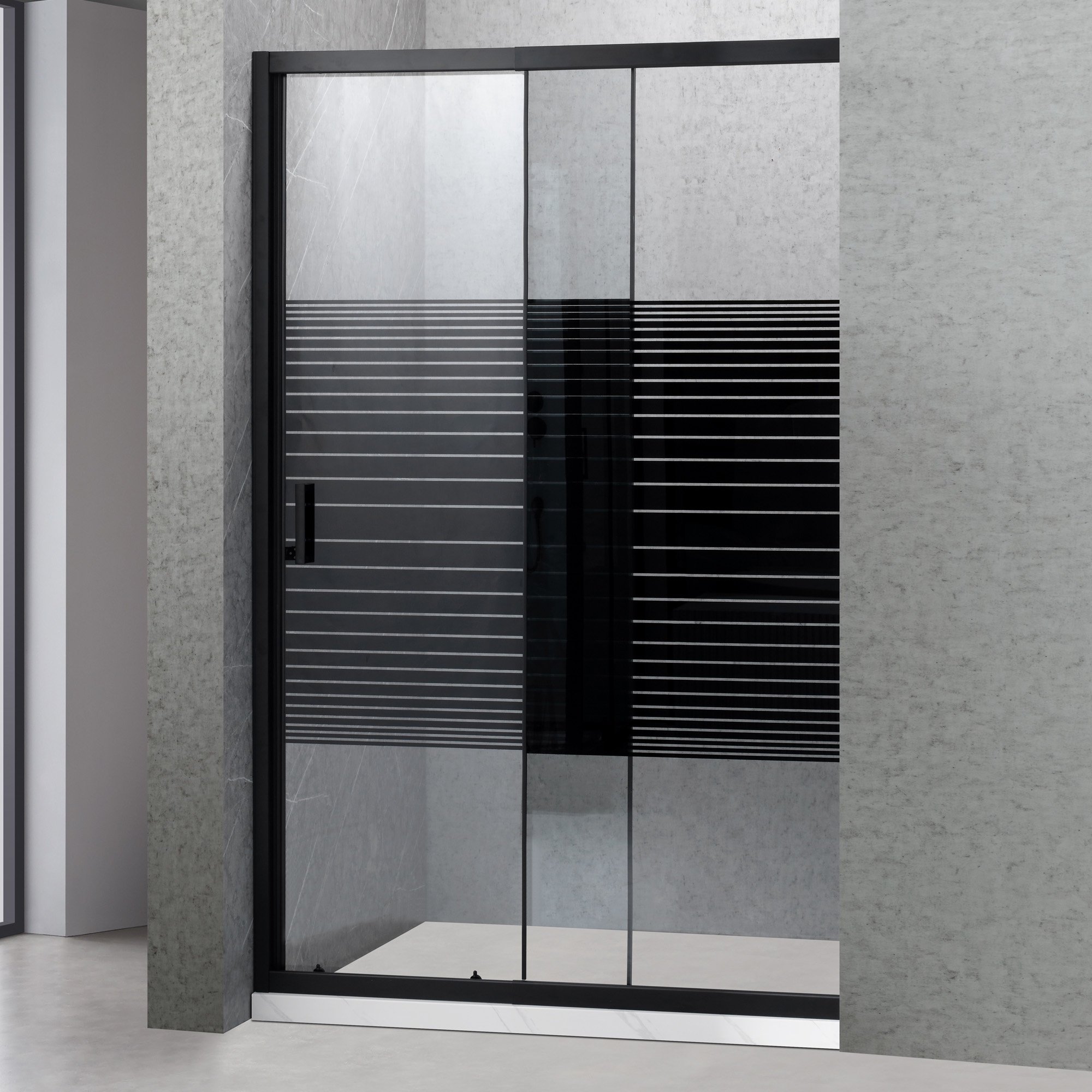 Joytek - Mampara Ajustable De Ducha Strava 120-140 Cm Líneas Negras