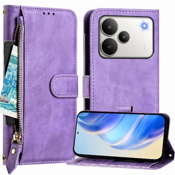 FOXDOCK Funda Tipo Cartera para Tecno Camon 15 Cuero PU con Cremallera y Correa de Muñeca, Ranuras para Tarjetas, Soporte Plegable, Cierre Magnético