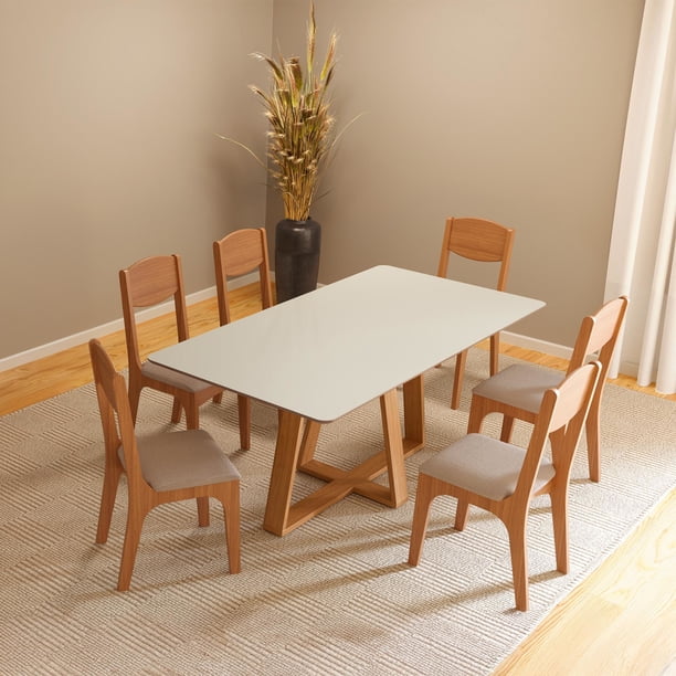 Juego Comedor Tm87 + 6 Sillas Castaño