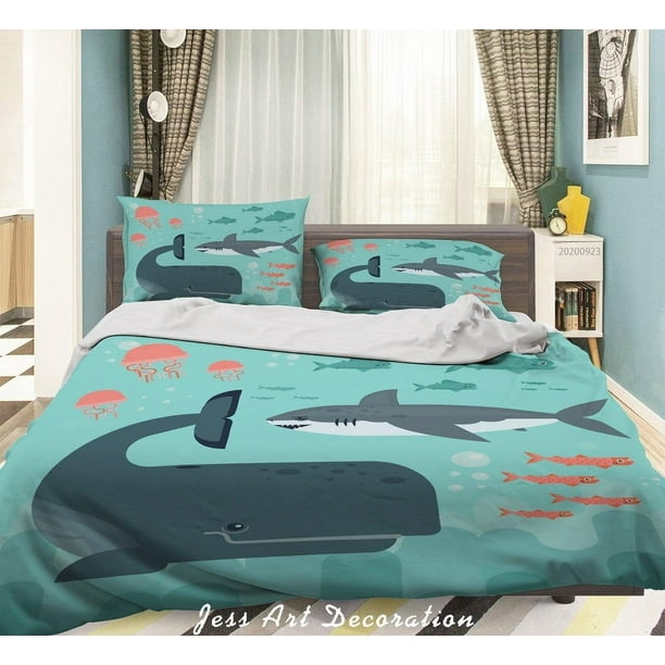 Set De Ropa De Cama Patrón 3d Vida Marina Funda De Edredón Y Fundas De Almohada