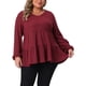 thumbnail image 1 of Agnes Orinda Conjuntos de Halloween Blusa Babydoll de Talla Grande para Mujer Top de Punto Waffle con Volantes en el Dobladillo de Manga Larga con Cuello en V Casual Peplum 4X Burdeos, 1 of 6