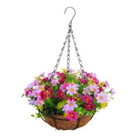 Magideal - Cesta Colgante De Flores De Margaritas Artificiales, Decoración De Plantas Colgantes Falsas, Maceta Colgante Con Cadena Para Césped, Porche, Balcón, Rojo Y Rosa