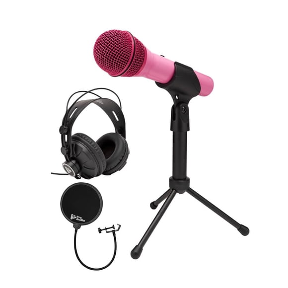 Micrófono SAMSON Q2U USB XLR cardioide rosa con paquete