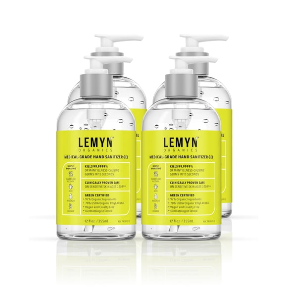 Gel desinfectante para manos Lemyn Organics de grado médico, 355 ml, 4 unidades