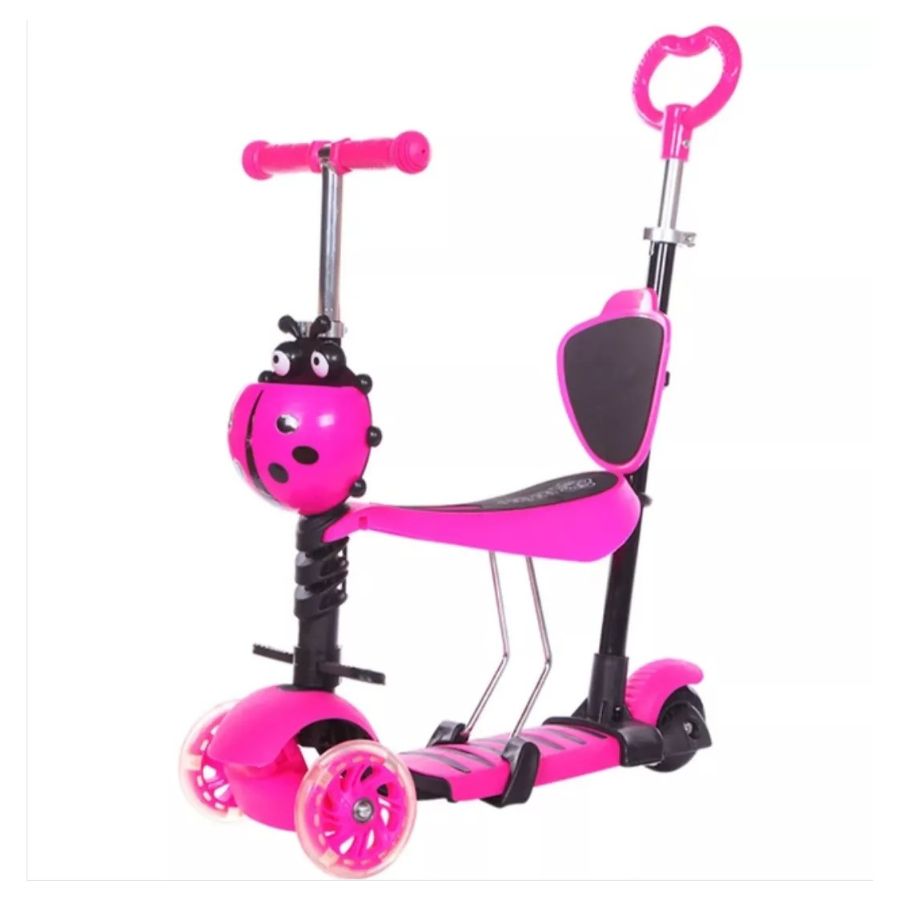 Click Ventas - Scooter Monopatín 5 En 1 Ajustable Niño Chinita Led Rosado