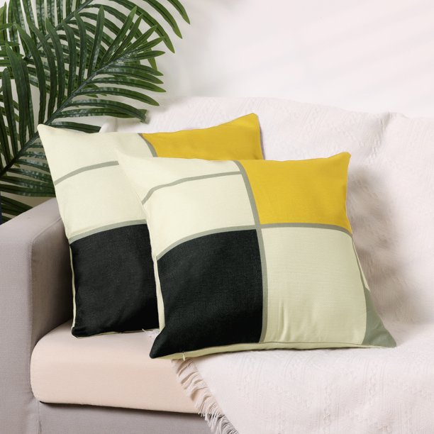 REGALWOVEN Juego de 2 Fundas de Cojín Suaves para Decoración del Hogar Amarillo Geométrico 18' x 18'