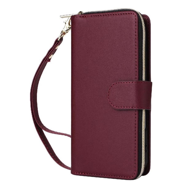Funda Cartera con Cremallera y Correa para Samsung Galaxy S23 Soporte y Tarjetero Rojo