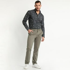 Truval - Pantalón Frente Plano Slim Fit Khaki Oscuro Caqui 56