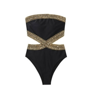 Bañador Milumia De Una Sola Pieza Con Detalle De Puntadas Estilo Bandeau Negro