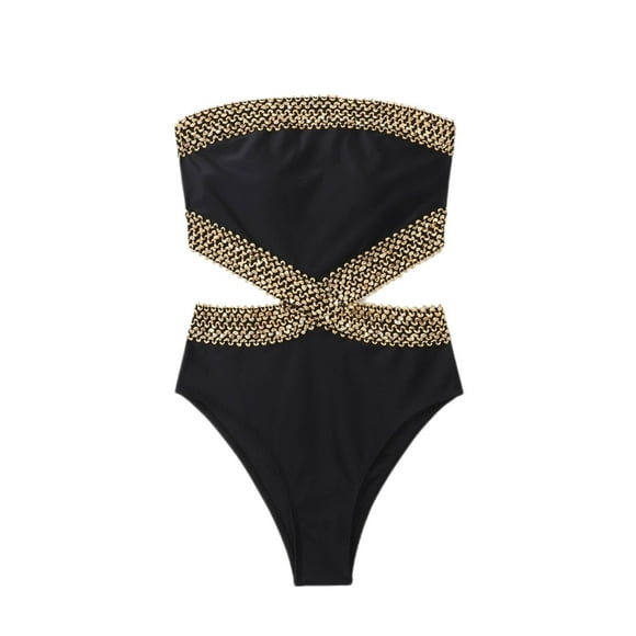 Bañador Milumia de una sola pieza con detalle de puntadas estilo bandeau negro