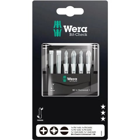 Wera - Set 6 Puntas Largas 50 Mm Mixtas (Ph / Pz / Planas)