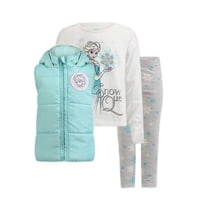 Conjunto Para Niñas Disney Frozen Elsa De 3 Piezas: Camiseta, Chaleco Y Leggings