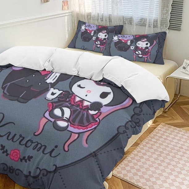 Kuromi Quilt Set Thicken Soft 3 Pieces Bedding Set All Season Duvet Cove with 2 Pillowcases for Adult Women Girls Teens Home Room Decor