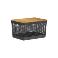 Ou - Cesta Grid Con Tapa De Bambú 20 L Negro