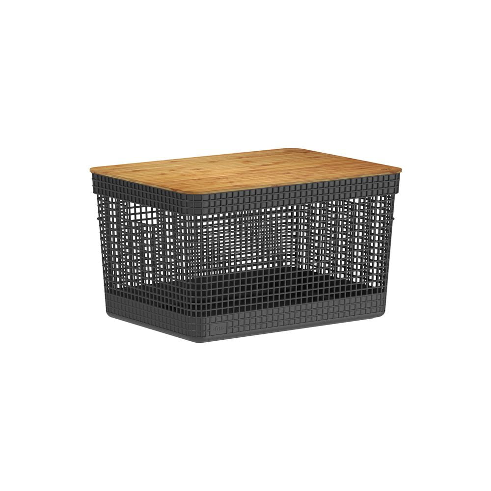 Ou - Cesta Grid Con Tapa De Bambú 20 L Negro