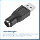 thumbnail image 4 of 2 Pcs PS/2 a Puerto USB, Adaptador PS/2 a USB PS/2 Hembra a USB Macho para Ratón Teclado con Cable PC de Escritorio Portátil Notebook, Negro, 4 of 7