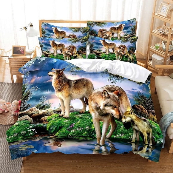 x1946 Bed SheetsLove Wolf Bedding Set Duvet Cover Set Bedding Digital Printing Bed Linen Size Bedding Set Fashion Design 3-Piece Bedding Set (1 Duvet Cover + 2 Pillow Shams) nj1946