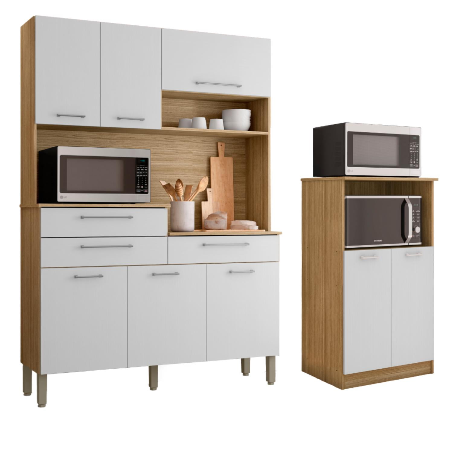 Movelaria - Combo Cocina Orion Microondas + Kit Orion 8 Puertas Off White K0208 Blanco