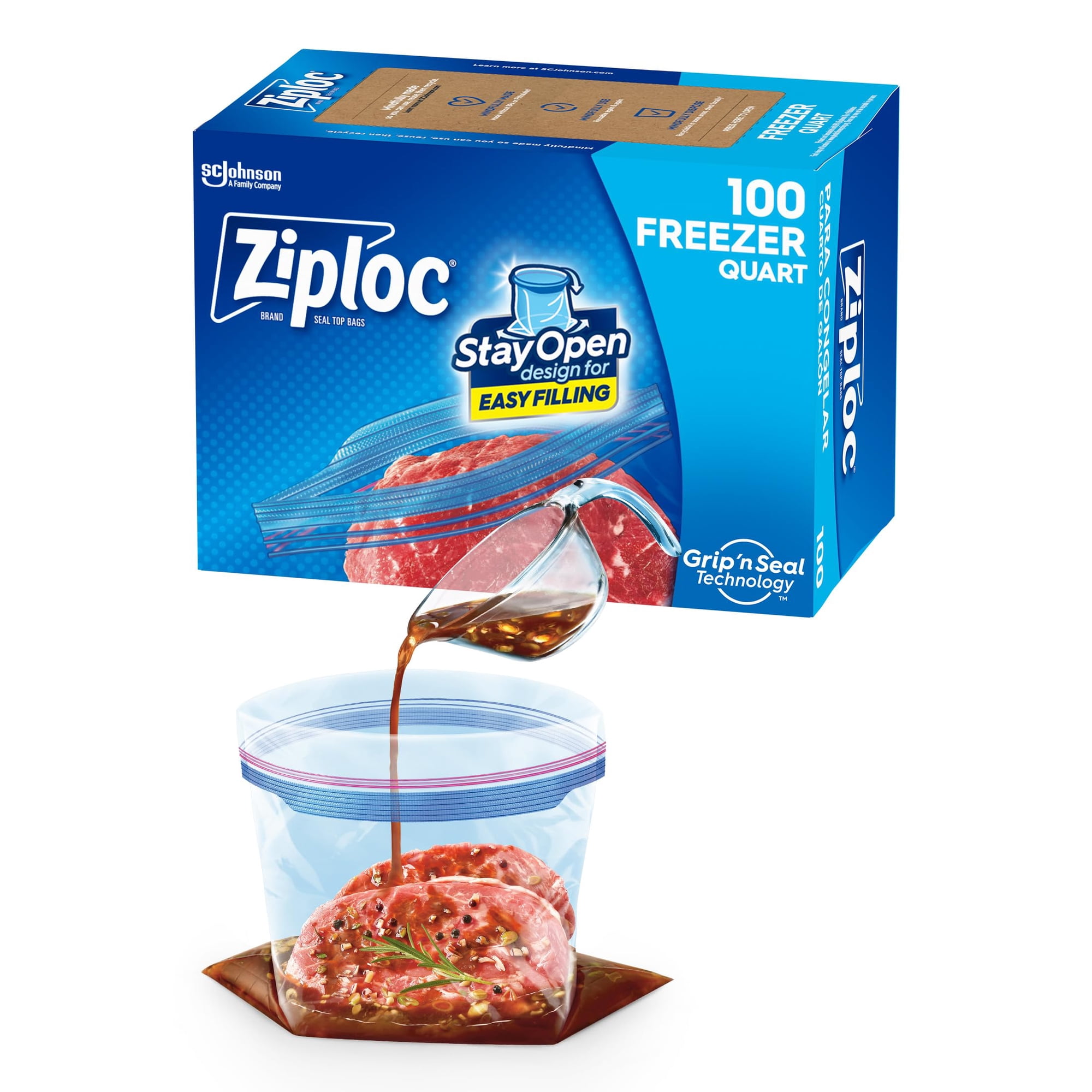 Bolsas De Almacenamiento De Alimentos Ziploc Para Congelador De Un Cuarto De Galón, 100 Unidades