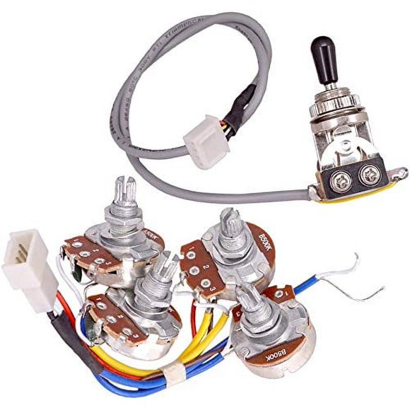 Kit de cableado de circuito para guitarra (1 juego) con 2 potenciómetros A500k, 2 potenciómetros B500K y 1 interruptor de tres posiciones, compatible con guitarra eléctrica tipo LP (A)