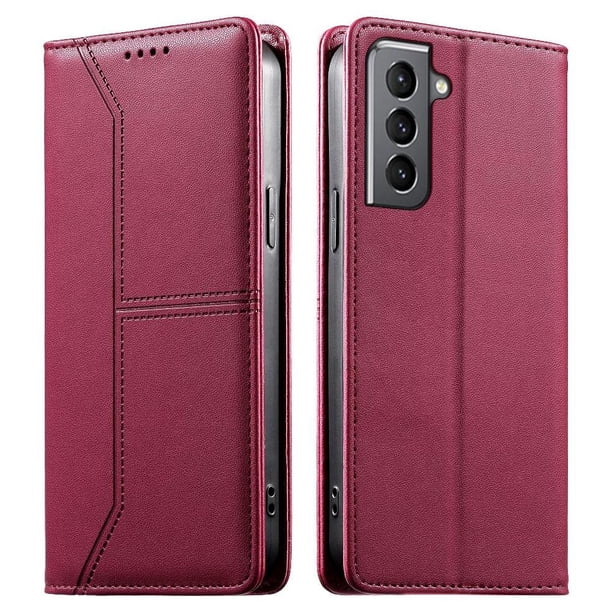 Funda tipo cartera con bloqueo RFID para Samsung Galaxy S22 cubierta magnética de cuero con tapa y soporte Rojo